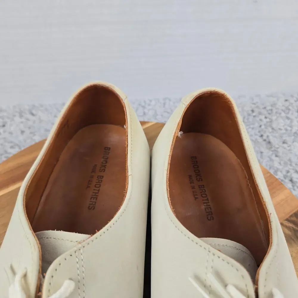 Brooks Brothers Men 11.5D White Nubuck Suede Derby Oxford Dress Shoe Made in USA